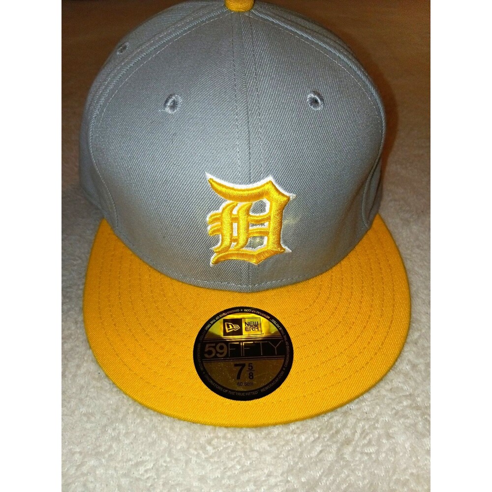 New Era 59FIFTY Detroit Tigers Fitted Hat 7 5/8 Gray Yellow MLB Baseball Cap